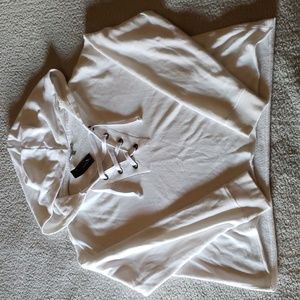 NWT AE Oversized Cropped Lace Up V-Neck Hoodie Shacket